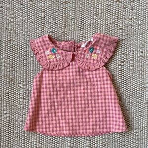 Zara Gingham Kids Top with Embroidered Details